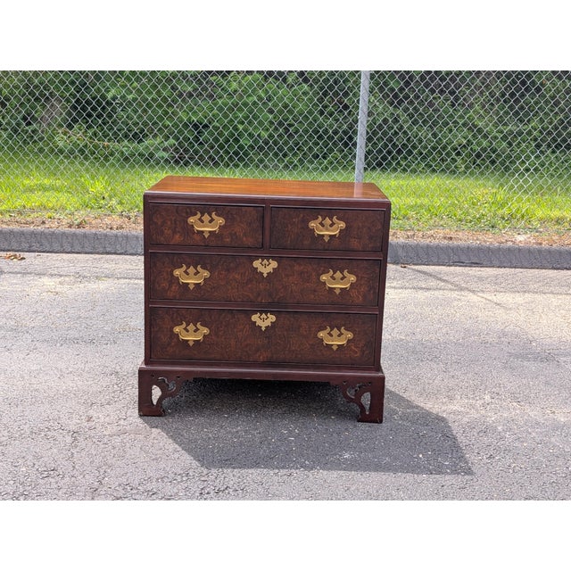Vintage Georgian Style Burl Walnut Chest of Drawers For Sale - Image 9 of 15