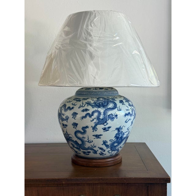 Ralph Lauren Blue and White Dragon Porcelain New Table Lamps - Pair For Sale - Image 9 of 10