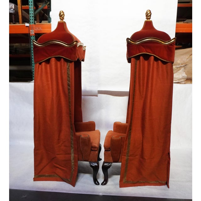 Late 20th Century Pair of Tall Baldachin Wingback King Chairs For Sale - Image 9 of 18