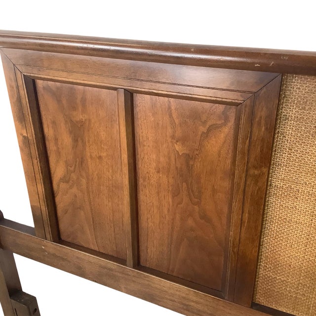 Kent Coffey Mid-Century Walnut Headboard, Vintage Full/Queen, Woven Center Panel For Sale - Image 4 of 12
