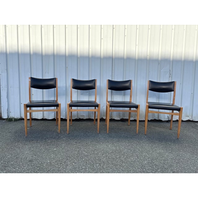 Scandinavian Dining Chairs in Light Wood and Black Skai, 1960s, Set of 4 For Sale - Image 12 of 12
