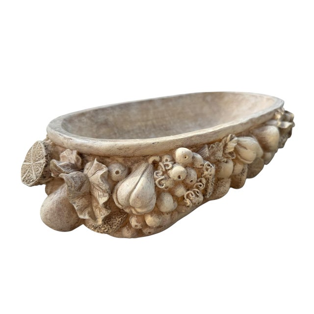 Neoclassical Large Fruit Relief Centerpiece Bowl, Distressed Faux-Carved Composite For Sale - Image 3 of 7