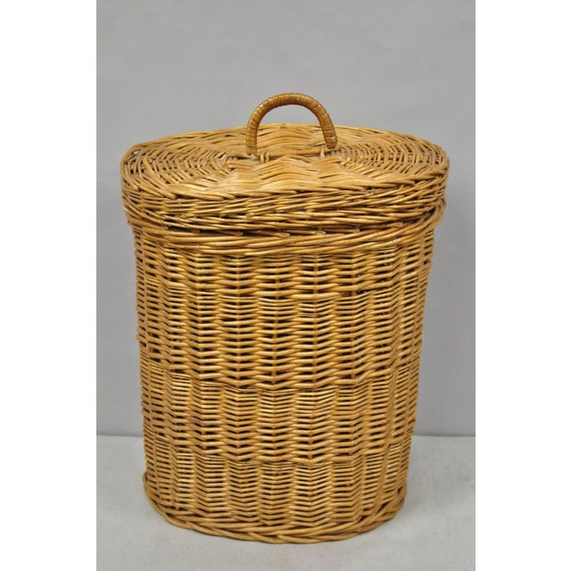 Vintage Mid Century Modern Handwoven Wicker Rattan Laundry Basket W Lid For Sale - Image 17 of 17