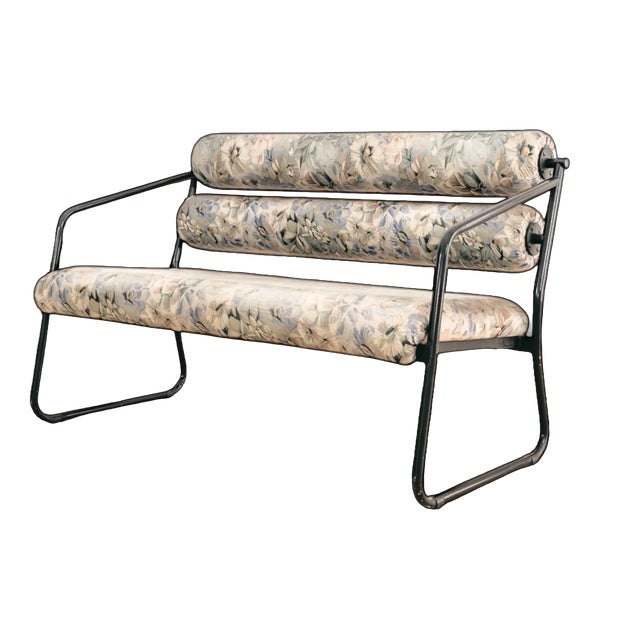 Postmodern Black Metal Sofa with Floral Fabric, 1980s For Sale