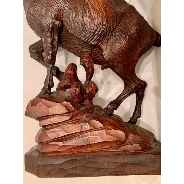 Mid 20th Century Mid 20th Century Large Black Forest Wooden Ibex Carving For Sale - Image 5 of 13