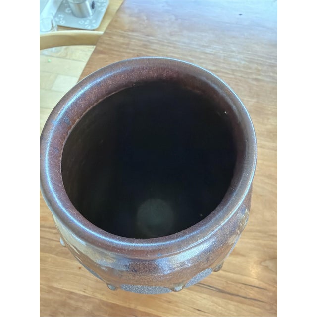 Contemporary Late 20th Century Heavy Hand Thrown Studio Pottery Vase 10.5" Dark Stoneware Drip Glaze SLM For Sale - Image 3 of 8