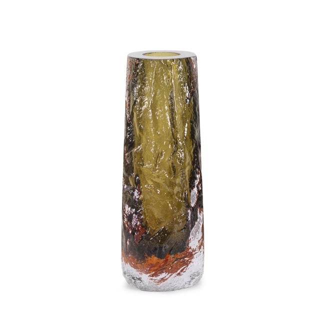 Dusty Olive Crystalized Glass Vase- Tall For Sale In Chicago - Image 6 of 11