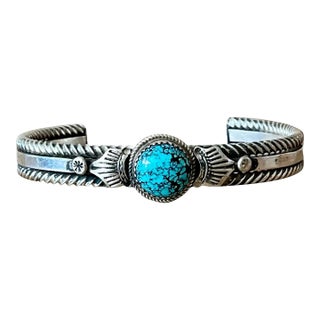 Vintage Navajo Turquoise Sterling Silver Cuff For Sale