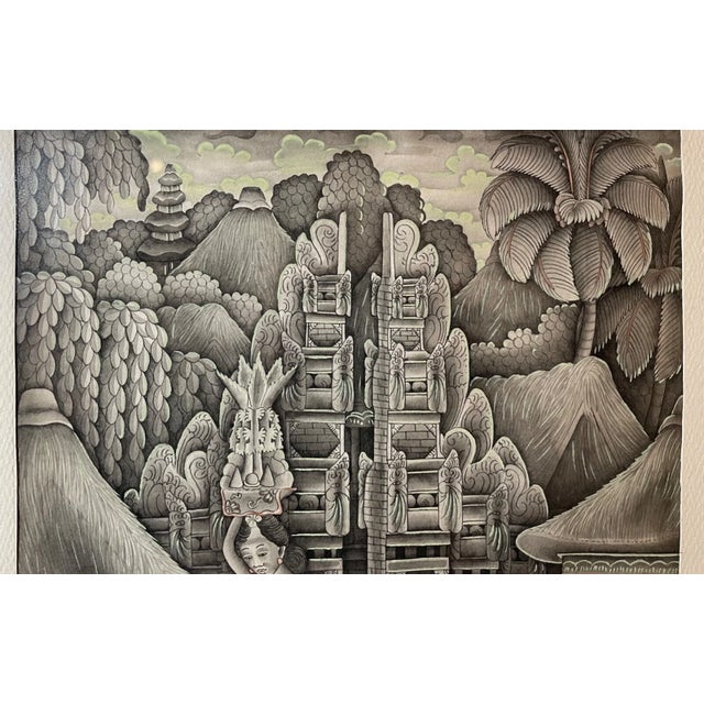 Vintage Original Balinese Ubud Indonesian Figural Landscape Watercolor Painting For Sale - Image 10 of 10