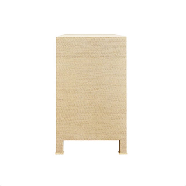Matthew Izzo Home Getty Natural Grasscloth Three Drawer Chest With Antique Brass Circle Hardware For Sale In New York - Image 6 of 8