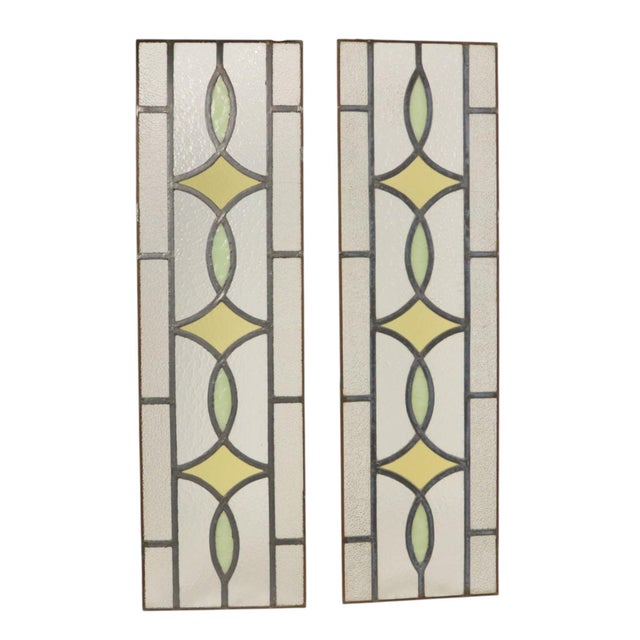 Metal Art Deco Geometric Stained Glass Window, Set of 2 For Sale - Image 7 of 18