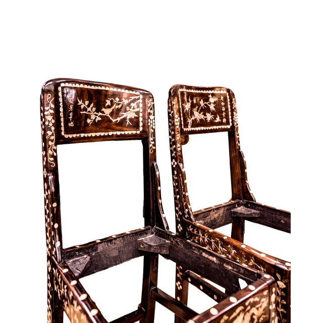 Mid 20th Century Mid 20th Century Chinese Lacquered Mother of Pearl Chair Set For Sale - Image 5 of 14