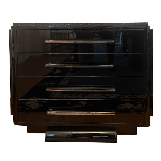 Black Art Deco Chest of Drawers in Black Lacquer, 1930 For Sale - Image 8 of 8