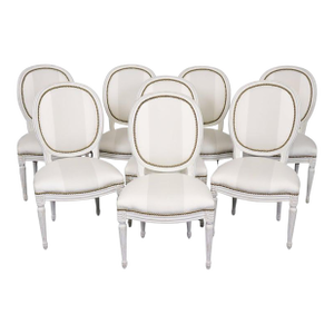 1970s Maison Jansen Style Louis XVI White Painted Dining Chairs- Set of 8