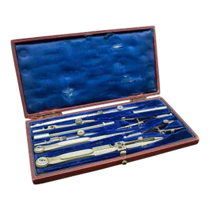 1950s Mid-Century Vintage Scholar's Instrument Set, English, Nickel Steel, Draughtsman's Tool Case