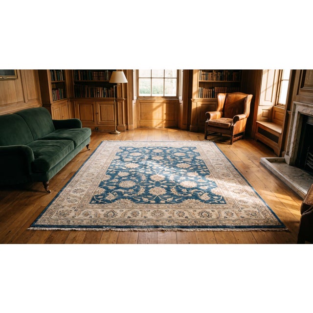 1900s Navy Blue Medallion Traditional Antique Bibikabad Persian Rug 2'5" X 17'5" Wool Carpet For Sale - Image 9 of 11