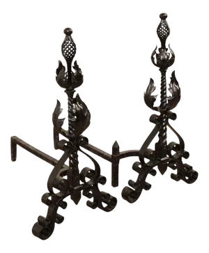Vintage Pair Wrought Iron Andirons