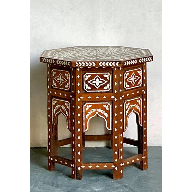 Wood Vintage Boho Mother of Pearl Inlay Side Table For Sale - Image 7 of 7