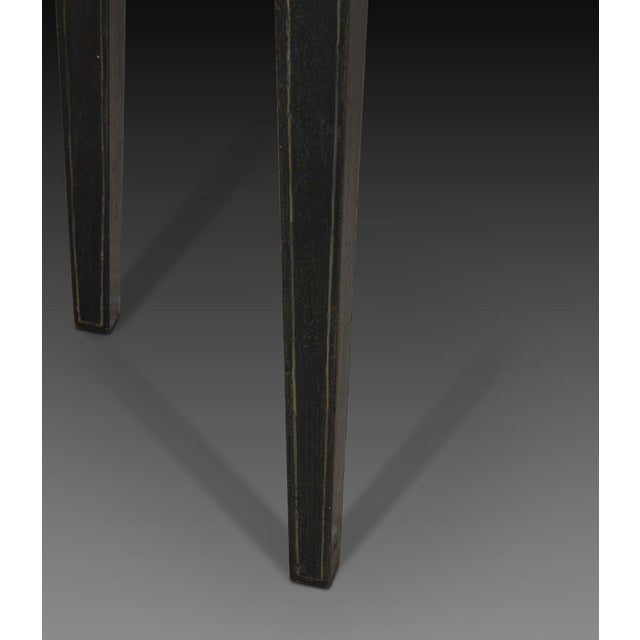 a smart pair of regency decorated occasional tables the rectangular tops with canted corners, finely painted in classical...