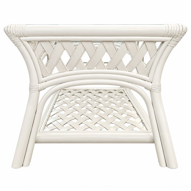 English Vintage Lacquered Rattan Coffee Table With Glass Top For Sale - Image 3 of 5