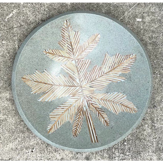This vintage monumental leaf motif decorative bowl is a striking sculptural centerpiece that marries natural form with...