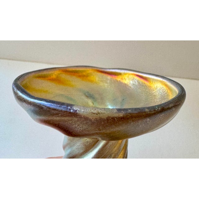 1900s Louis Comfort Tiffany Favrile Glass Candle Lamp Signed 12” Tall Beautiful Condition For Sale - Image 9 of 12