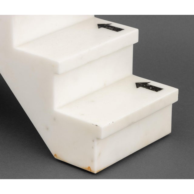 Black Marble Arrow Inlaid White Alabaster Steps For Sale - Image 4 of 9