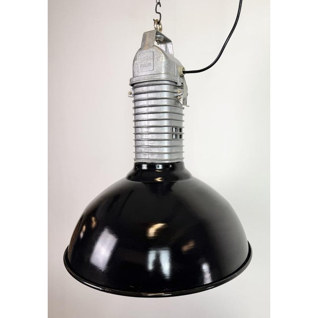 Metal Large Industrial Black Enamel Factory Pendant Lamp from Philips, 1960s For Sale - Image 7 of 18
