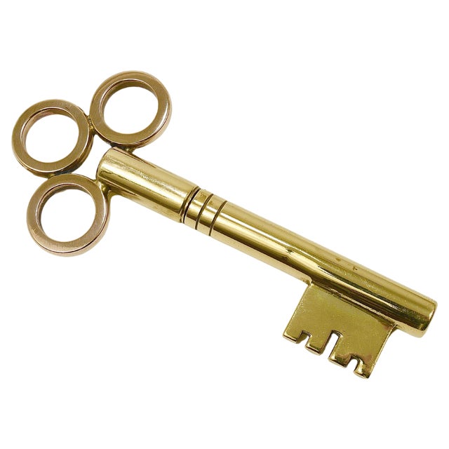 Large Brass Key Corkscrew Bottle Opener Paperweight attributed to Carl Auböck, Austria, 1950s For Sale