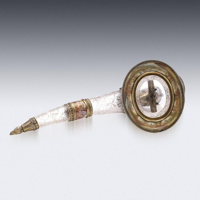 Late 19th Century 19th Century Austrian Silver Gilt, Enamel & Rock Crystal Drinking Horn, 1880s For Sale - Image 5 of 16