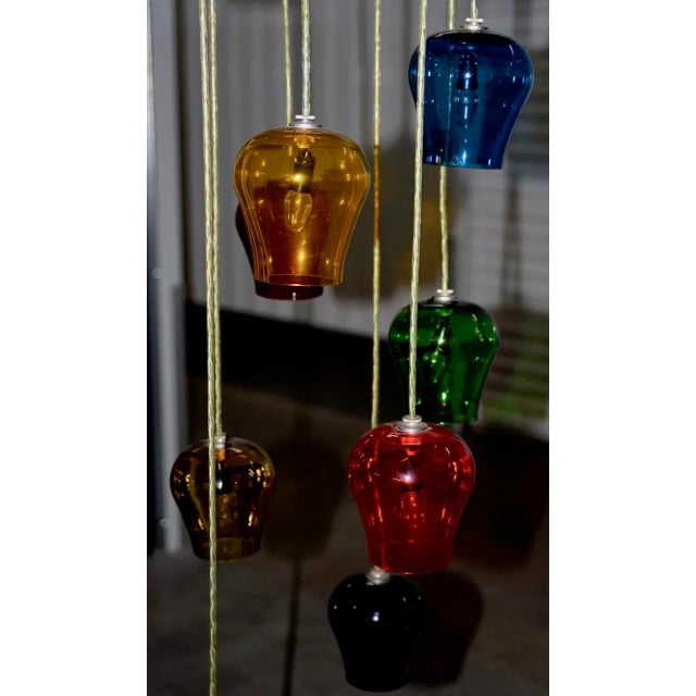 Mid 20th Century Morris Lapidus Hand Blown Multi Colored Glass Goblets Chandelier C.1960s For Sale - Image 5 of 7