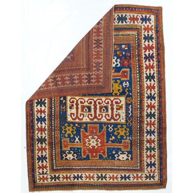 Antique Caucasian Kazak Borcholo Rug 4'9'' x 6'3''. SW Caucasus/Armenia. Boldly patterned, strongly colored, totally...