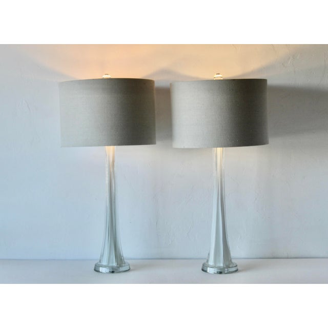 1980s Mid-Century Modern Paul Kedelv Style Encased White Art Glass Table Lamps - a Pair For Sale - Image 13 of 13