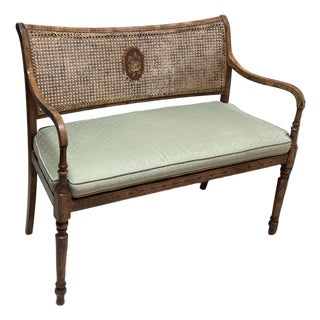 Regency Style Caned Bench With Cushion For Sale