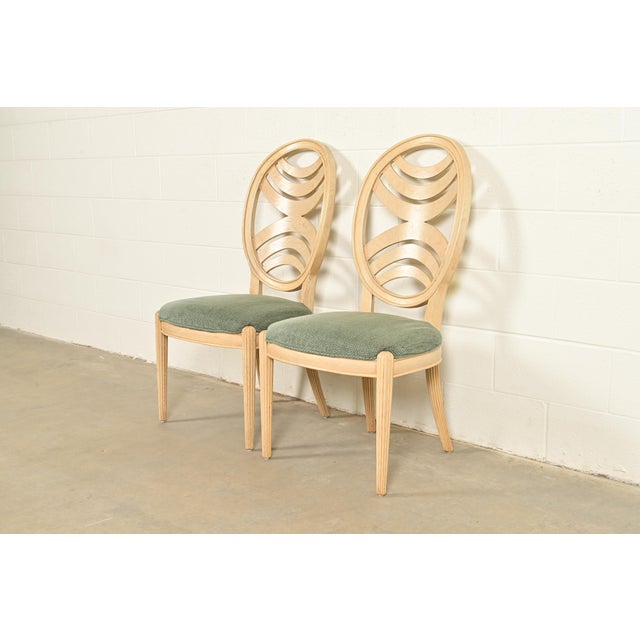 Art Deco Henredon Modern Art Deco Carved Oak Side Chairs or Dining Chairs, Pair For Sale - Image 3 of 16