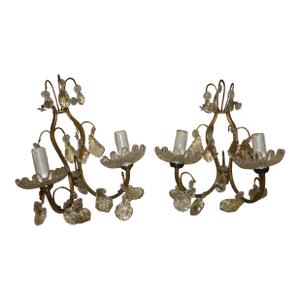 1940s French Regency Bronze/ Crystal Unsigned Baccarat Wall Sconces - a Pair