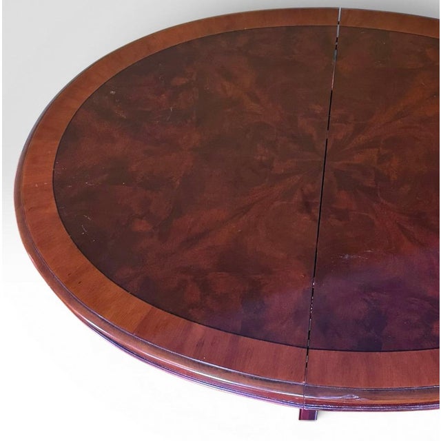 1980s Vintage Drexel Chippendale Mahogany Pedestal Dining Table With Burlwood Veneer Top For Sale - Image 5 of 18