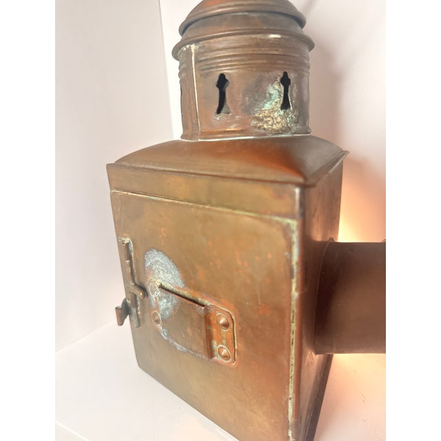 Metal Antique Brass Three-Lens Nautical Navigation Oil Lantern With Red Blue & Clear Lens For Sale - Image 7 of 12