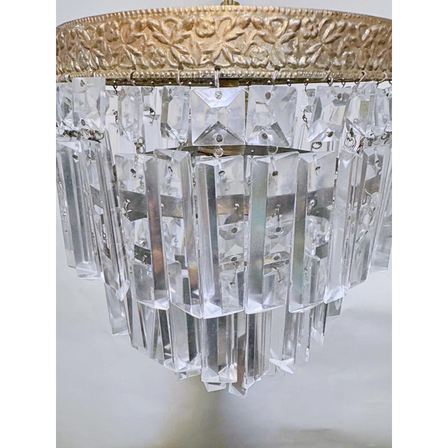 Vintage Waterfall Crystal Chandelier With Ornate Brass Crown For Sale - Image 9 of 9