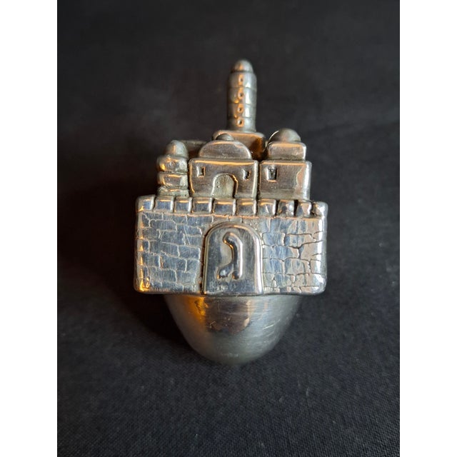 Metal Vintage Sterling Silver 925 Jerusalem Cityscape Dreidel Sevivon Judaica 40g For Sale - Image 7 of 15