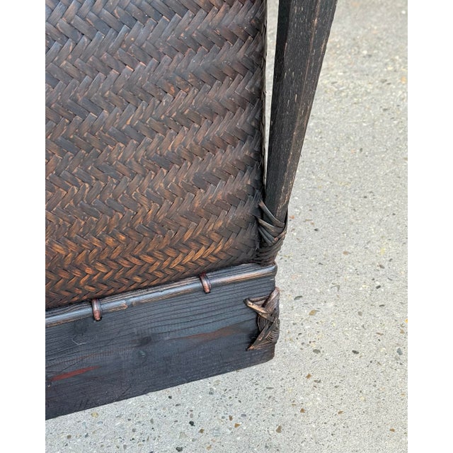 Chic Vintage Maximalist Tribal Rattan Storage Trunk / Japandi Coffee Table With Carved Guardians For Sale In Mobile - Image 6 of 12
