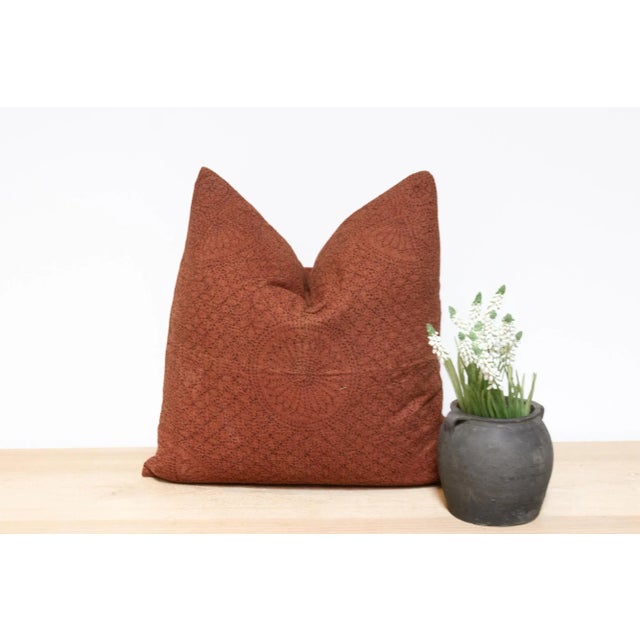 Textile Umber Hand-Stitched Pillow Cover For Sale - Image 7 of 7