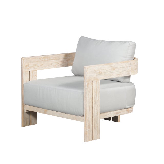 Modern Paradiso Outdoor Solid Teak Wood Chair Natural Look - Light Grey Fabric For Sale - Image 3 of 9