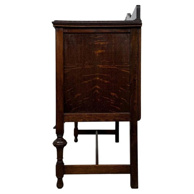 Brown Antique English Edwardian Carved Oak Sideboard For Sale - Image 8 of 14