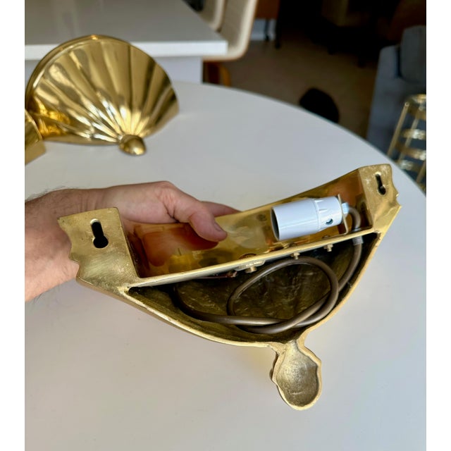 Set 4 Brass Scallop Shell Uplight Wall Sconces For Sale - Image 16 of 17