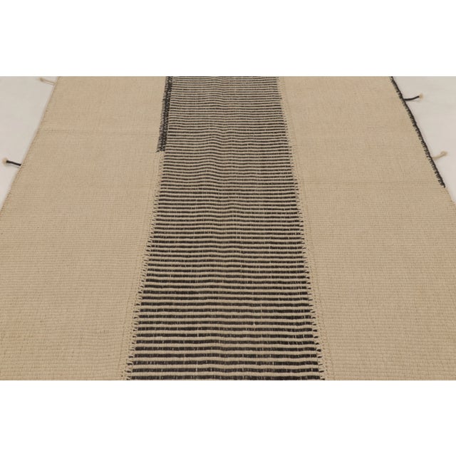 Rug & Kilim Rug & Kilim’s Contemporary Kilim in Beige & Black Textural Stripes For Sale - Image 4 of 10