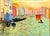 Oil painting on hardboard of a Venice Canal scene with a gentleman in a makeshift sail boat having been misdirected into...