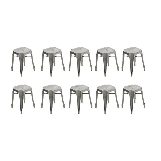 Industrial Iron Stools, Set of 10 For Sale