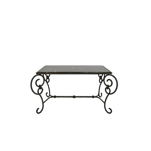 Patinated Wrought Iron and Black Marble Coffee Table, 1940s For Sale