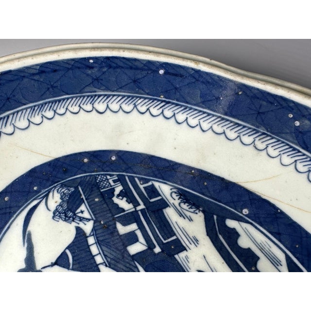 Ceramic Antique Chinese Canton Blue & White Vegetable Dish, c. 1860 For Sale - Image 7 of 10